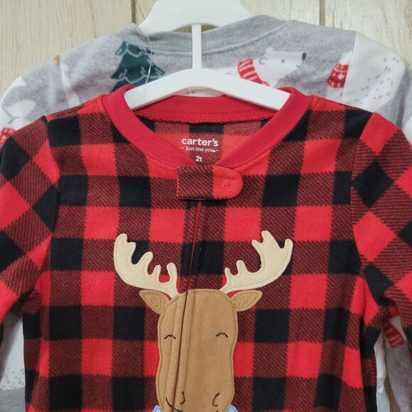 Carter's Holiday Footed Fleece Zip Up Pajamas 2T - Picture 2 of 3